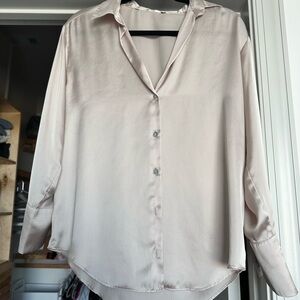 Zara Tan Button Down Shirt with Notched Collar and 3/4 Sleeves